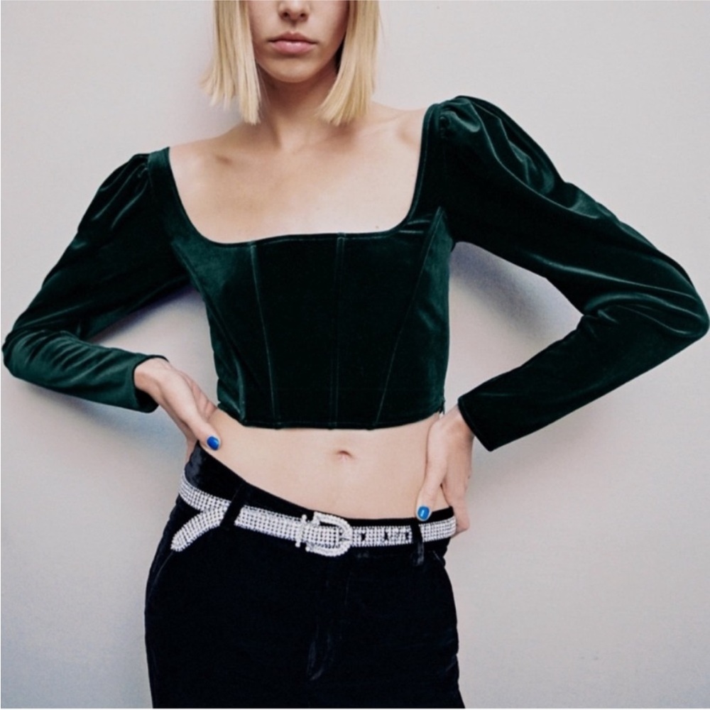 ZARA Green Velvet Crop Top